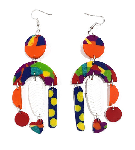 Rainbow long drop earrings