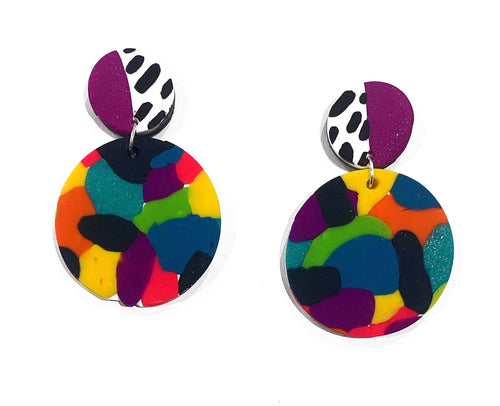 Colour burst large circle drop earrings