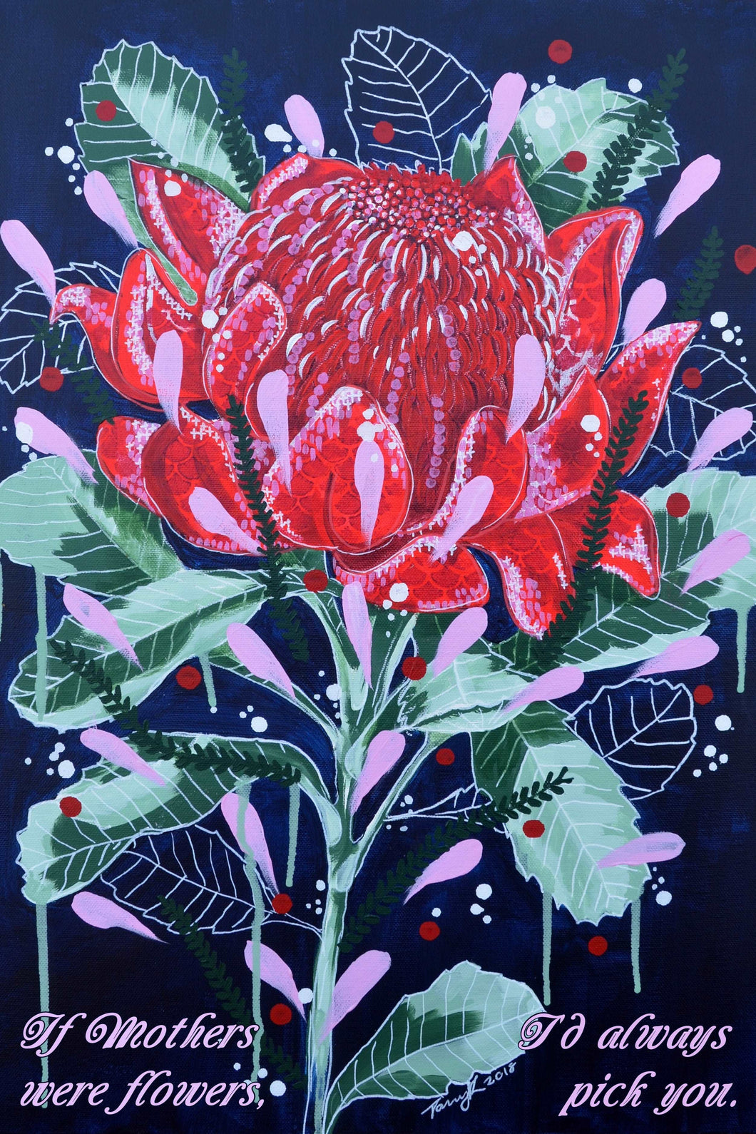 Waratah print with quote.